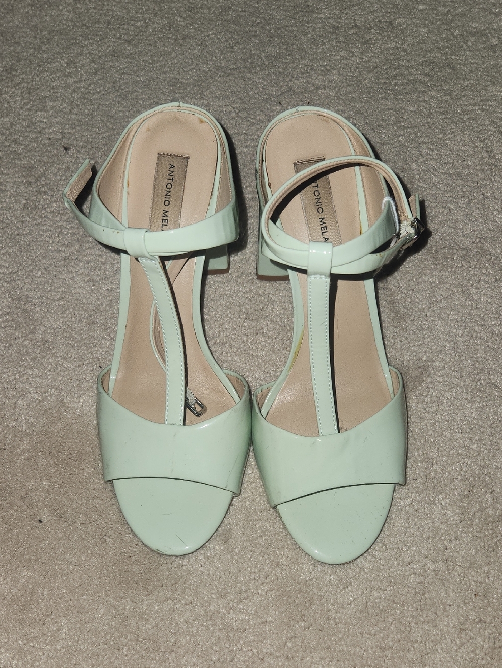 ANTONIO MELANI Mint T-Strap Block Heel Sandals